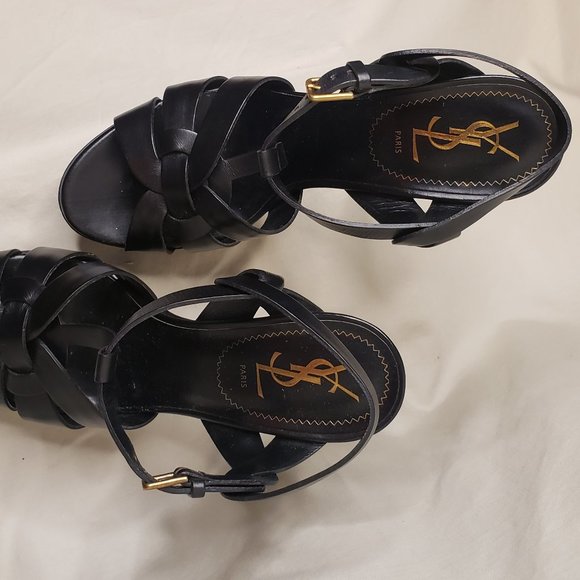 👠HOST PICK👠 SAINT LAURENT Tribute Platform Sandals in Smooth Black Leather - Picture 9 of 12